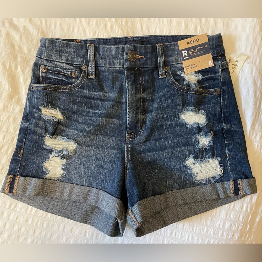 AEROPOSTALE-High Rise Midi Denim Shorts-NWT